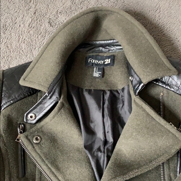Army Green Jacket with Leather Details - Picture 2 of 5